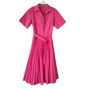 ELIE TAHARI Womens Collared Maxi Dress  Pink Pleated Size 8 Pink‎ Preppy Barbie